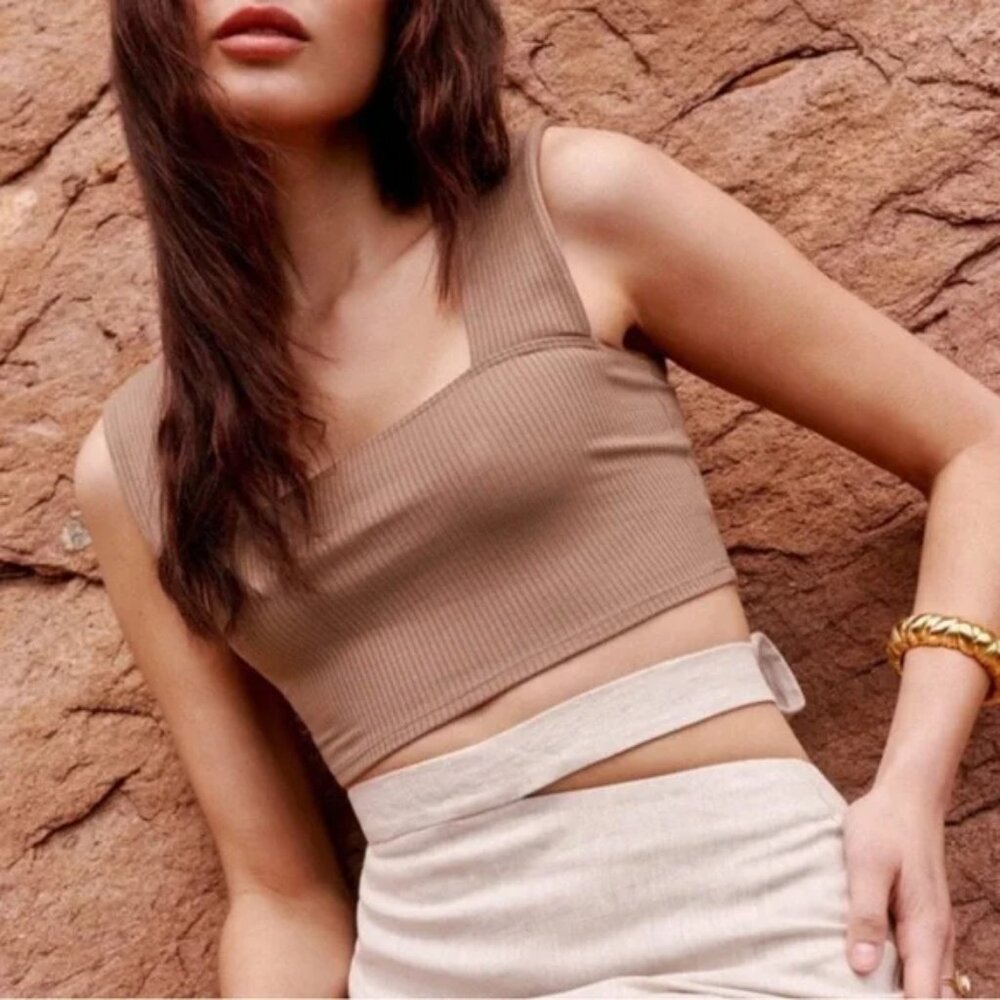 NWOT Reformation 'Colton' ribbed Crop Top, Clay, S
